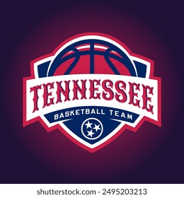 Basketball club logo, emblem, designs with ball. Tennessee team badge vector illustration