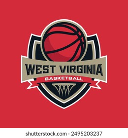 Basketball club logo, emblem, designs with ball. West Virginia Sport badge vector illustration