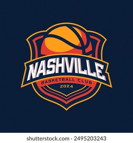 Basketball club logo, emblem, designs with ball. Nashville, Tennessee badge vector illustration