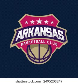 Basketball club logo, emblem, designs with ball. Arkansas Sport badge vector illustration