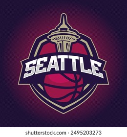 Basketball Club Logo, Emblem, Designs mit Ball. Seattle Sportabzeichen Vektorillustration