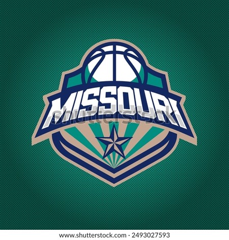 Basketball club logo, emblem, designs with ball. Missouri Sport badge vector illustration