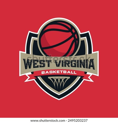 Basketball club logo, emblem, designs with ball. West Virginia Sport badge vector illustration