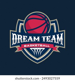 Basketball club logo, emblem, dream team. Sport badge vector illustration