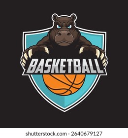 basketball club logo hippopotamus vector concept design