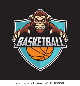 basketball club logo monkey vector illustration retro design