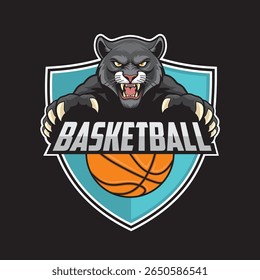 basketball club logo panther vector illustration retro design