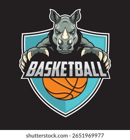 basquete clube logotipo rinoceronte vetor ilustração design retro