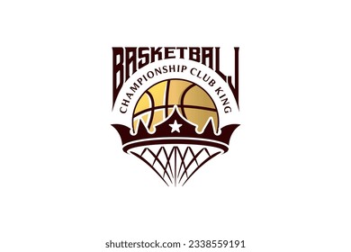 Basketball club logo template. Basketball king sport badge emblem vector illustration
