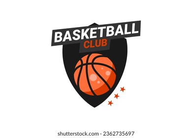 basketball club sign Badge. Basketball logo with shield background vector design. Vector illustration. 