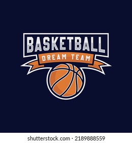 Basketball club with simple basketball concept emblem logo design template on dark background.