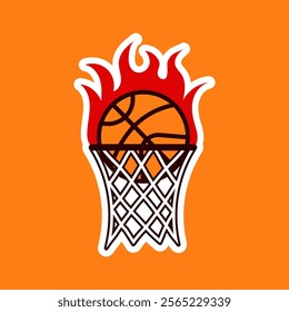 Basketball Club Sport team emblem logo design with ring hoop and fire, vector illustration