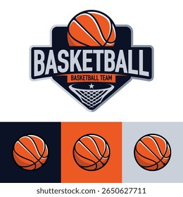 Basketball club, team, academy logo.  Sport badge vector illustration.
