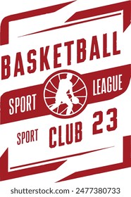The basketball club vector t-shirt design is red color. Vintage artwork for sportswear.