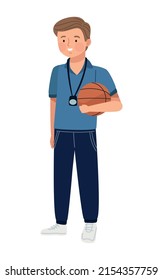 basketball coach with chronometer character