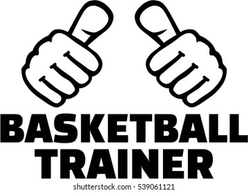 Basketball Coach with thumbs. German word.