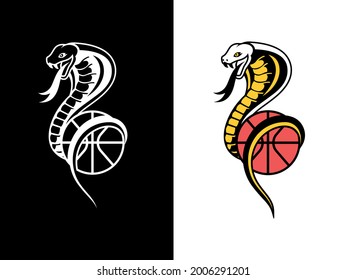 Basketball with Cobra snake logo design. Scalable and editable vector. Exclusive logo with a cobra snake theme.