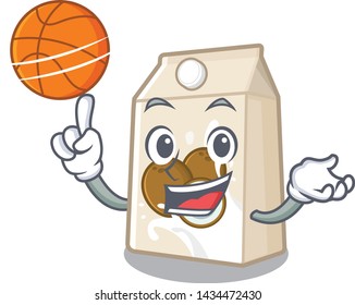 With basketball coconut milk in a cartoon bottle