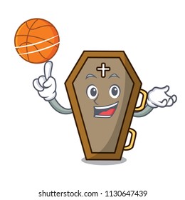 With basketball coffin character cartoon style vector illustration