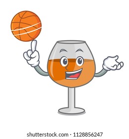 With basketball cognac ballon glass character cartoon