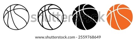 Basketball collection. Basketball ball sign and symbol. Basketball logo vector.  Line and glyph version, outline and filled vector sign. Rubber ball linear and full pictogram. Sports equipment.   