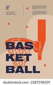 Basketball. Collection of basketball designs in grunge style, sketch, engraving. Hand drawing. Sports print, cover, template, sports covers, basketball hoop.