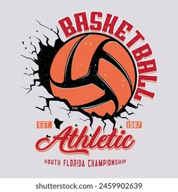 Liga universitaria de baloncesto. Ilustración de Antiguas para ropa deportiva. Logo Sport. Fuente College. Diseño de camiseta de Vector de club de baloncesto. Nueva liga de baloncesto de York