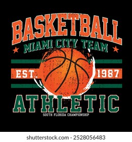 Basketball college league. Vintage artwork for sportswear. Sport logo. College font. Basketball club vector t-shirt design. New York basketball league graphic print design. Champion tournament