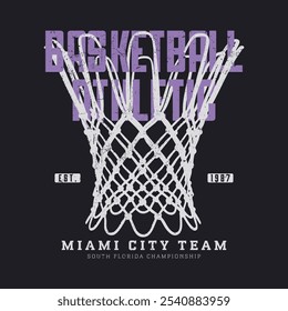 Basketball college league. Vintage artwork for sportswear. Sport logo. College font. Basketball club vector t-shirt design. New York basketball league graphic print design. Champion tournament.