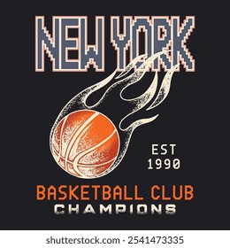 Liga universitária de basquete. Arte vintage para roupas esportivas. Logo do esporte. Fonte da faculdade. Basquetebol clube vetor t-shirt design. Liga de basquete de Nova York