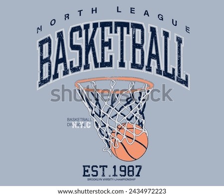 Basketball college league. Vintage artwork for sportswear. Sport logo. College font. Basketball club vector t-shirt design. New York basketball league graphic print design. 