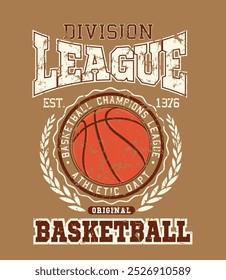 Basketball college league. Vintage vector artwork for tee