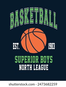 Basketball college style vintage typography slogan. Vector illustration design for slogan tee, t shirt, fashion print, poster, sticker, card and other uses.