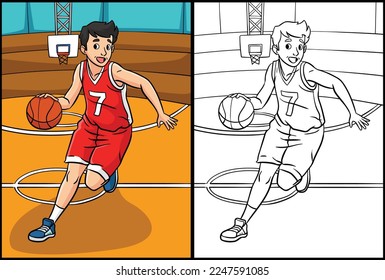 Basketball Coloring Page Colored Illustration