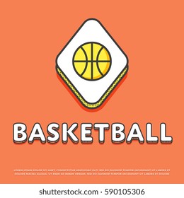 Basketball colour rhomb icon isolated vector illustration. Basketball ball symbol. Athletic equipment, basketball team, sport activity and recreation game logo or sign in line design.