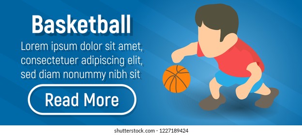 Basketball concept banner. Isometric banner of basketball vector concept for web, giftcard and postcard