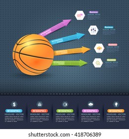 Basketball Concept Infographics Design, Multicolored Arrows