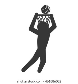 Basketball concept represented by pictogram player with ball icon. Isolated and flat illustration
