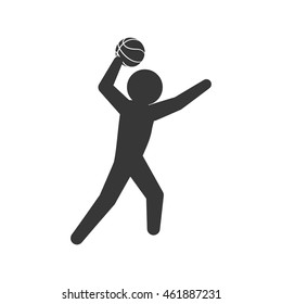 Basketball concept represented by pictogram player with ball icon. Isolated and flat illustration