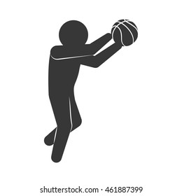Basketball concept represented by pictogram player with ball icon. Isolated and flat illustration