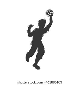 Basketball concept represented by player with ball icon. Isolated and flat illustration