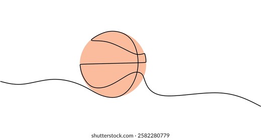 Basketball in continuous line drawing. Minimalist design representing sports, competition, and recreation. Vector illustration hand drawn.