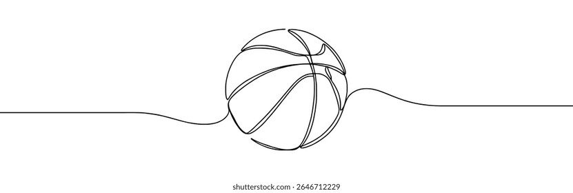 Basketball durchgehende einzeilige Zeichnung. Gummiball-Symbol. Vektorgrafik.