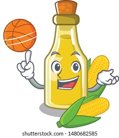 With basketball corn oil in a cartoon bowl
