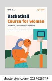 Basketball course for women brochure template suitable for template and illustration