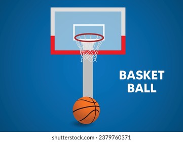 Basketball court arena stadium, basketball hoop and ball vector illustration