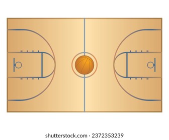 basketball court with ball in centre aerial view