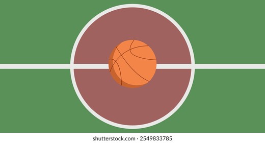 Basketball court and ball horizontal banner. Vector illustration.