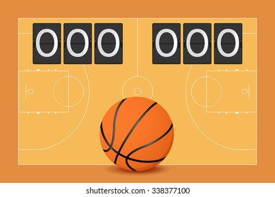 Basketball court. Basketball ball.  Scoreboard.  Vector illustration.Vector illustration.