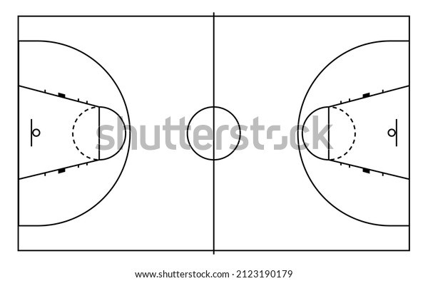 Basketball Court Black Line Marking Realistic Stock Vector (royalty 